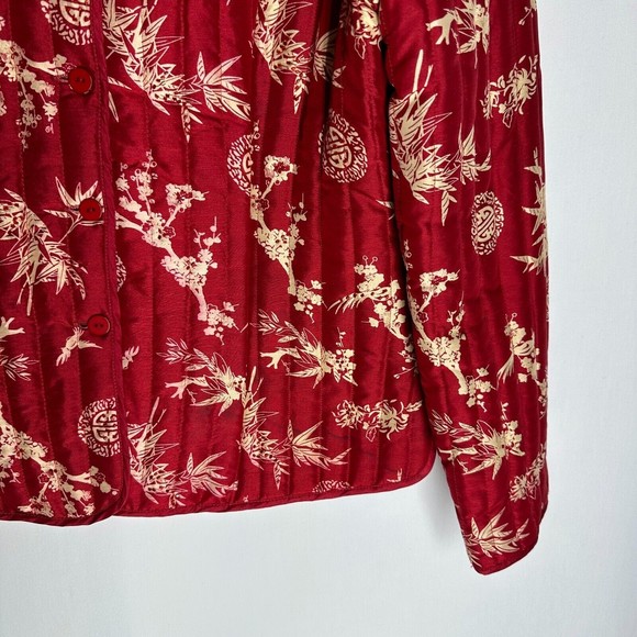 CAROLE LITTLE Womens Mandarin Print Blazer Jacket Size L Red Silk Button Down - Picture 5 of 8